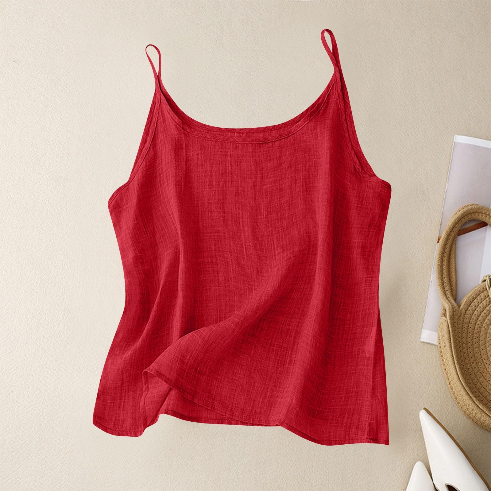 Damen Sommer Vintage Baumwolle Leinen Kleine Camisole Unterteil Weste Locker Innere Tops L weinrot