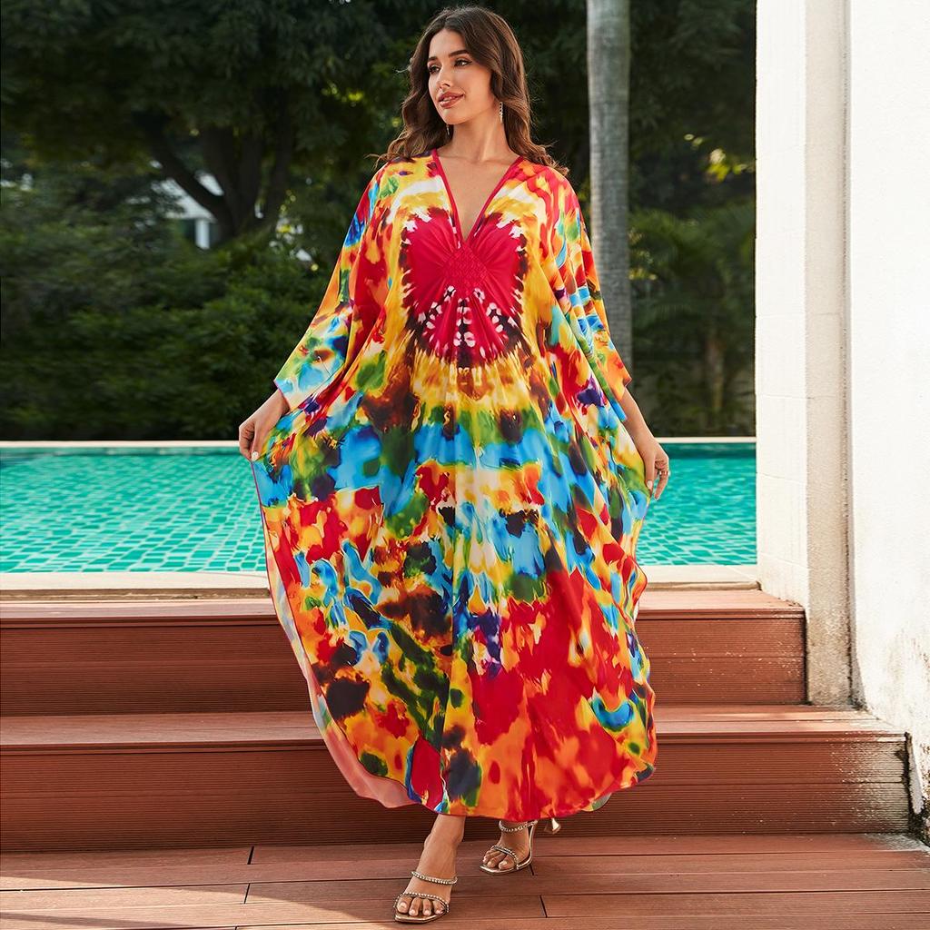 Beach Kaftans for Women Printed Maxi Dresses Cover Ups for Swimwear Summer Vacation Bathing Suits Factory Supply
