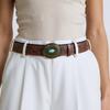Bohemian Women Waist Belt with Embossed Pattern Adjustable PU Leather Oval Buckles Waistband For Casual Outfit And Travel