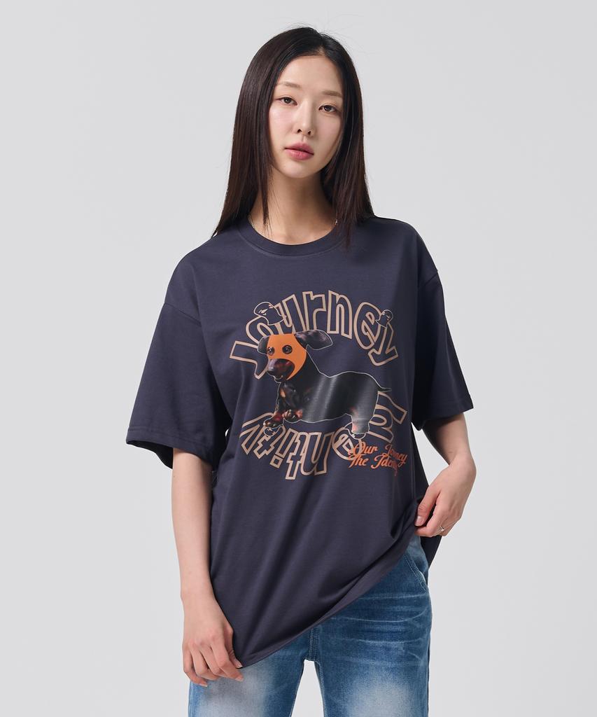 OUNDERR Mask Puppy Tee Oversized Short Sleeve T-Shirt [Dark Gray]