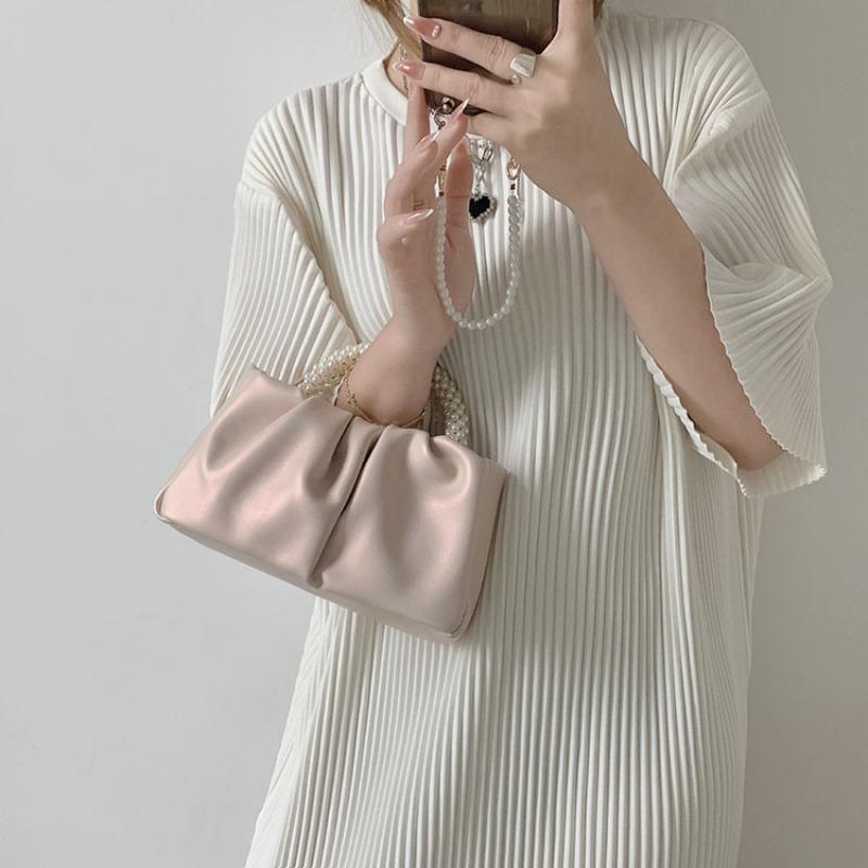 Folded messenger cloud bag sweet girl pearl handbag women's fashion versatile mini mobile phone small bag