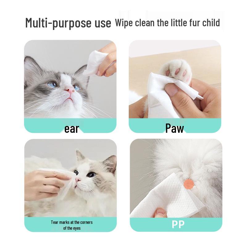 80-Count Deodorizing Pet Wet Wipes for Cats & Dogs - Tear Stain & Body Cleaning, No Rinse Needed