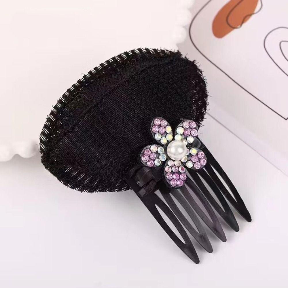 Flower Hair Base Rhinestone Invisible Volume Hair Clip Elegant Puff Hair Head Cushion  Lady