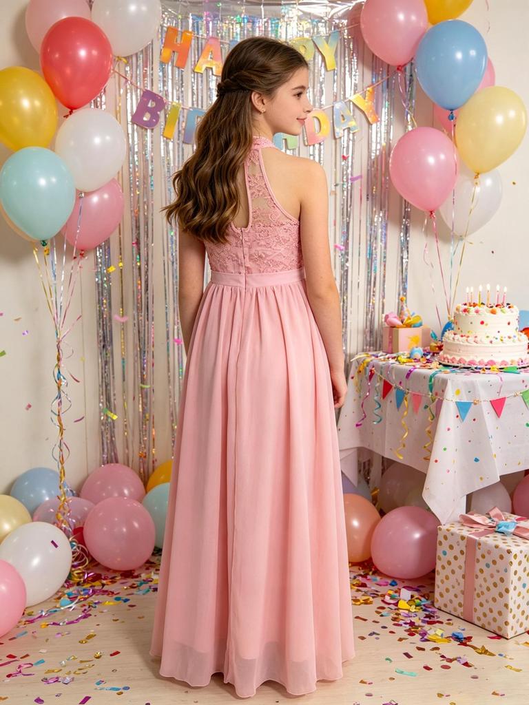 Abito da sera in pizzo e chiffon per bambina - Laurea, Banchetto, Stile Principessa