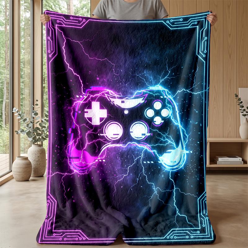 Neon Game Controller Theme blanket Lightweight Warm Flannel Blanket Decorative Throw Blanket for Home Decoration