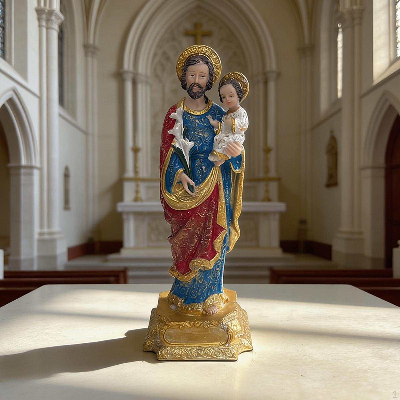 

. Joseph and Child Jesus Statue Religious Gift Room Office Sculpture Saint Holding 7.5cmx7.1cmx20.5cm