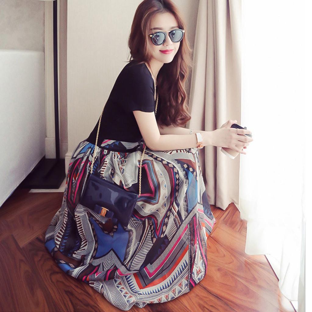 Korean Fashion Chiffon V Neck Maxi Dresses Women Floral Long Dresses
