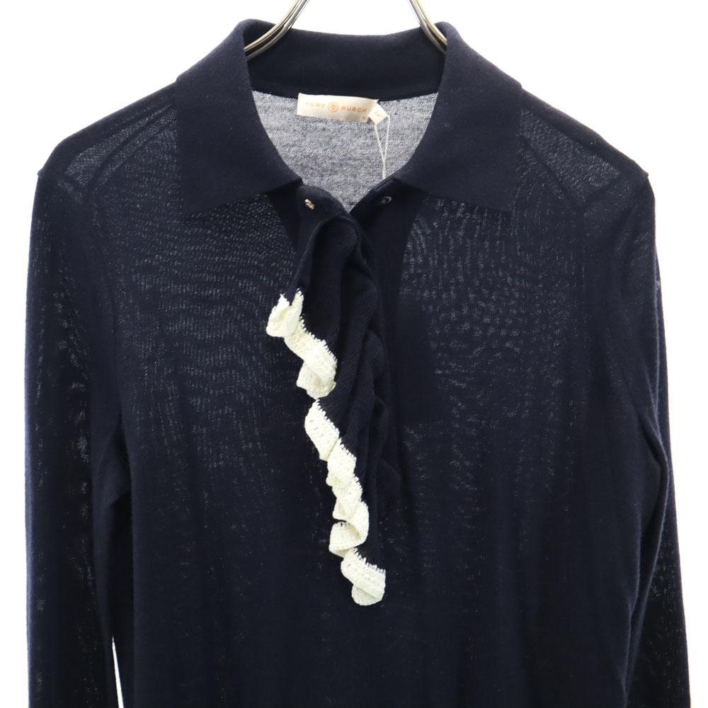 unused Tory Burch Long sleeve Frill sweater S Navy knit Women Used