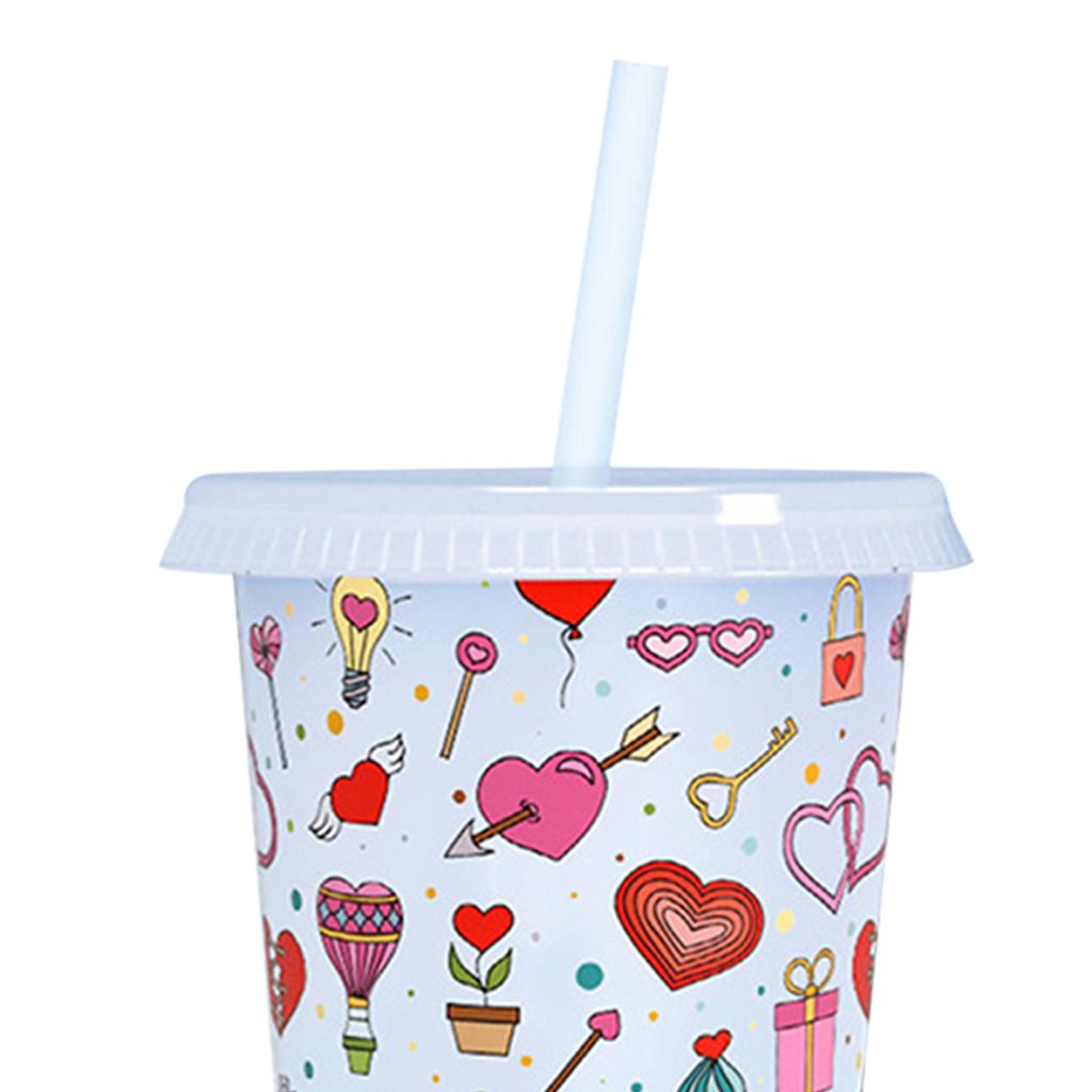 25oz Straw Water Cups with Lid Color Changing Drinking Bottles Single Layer Stackable Reusable Valentines Day