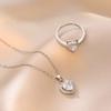 Charm Fashion Pink Heart Zircon Rings for Women Luxury Silver Color Stainless Steel Crystal Necklace Jewelry Set Gift Colorfast