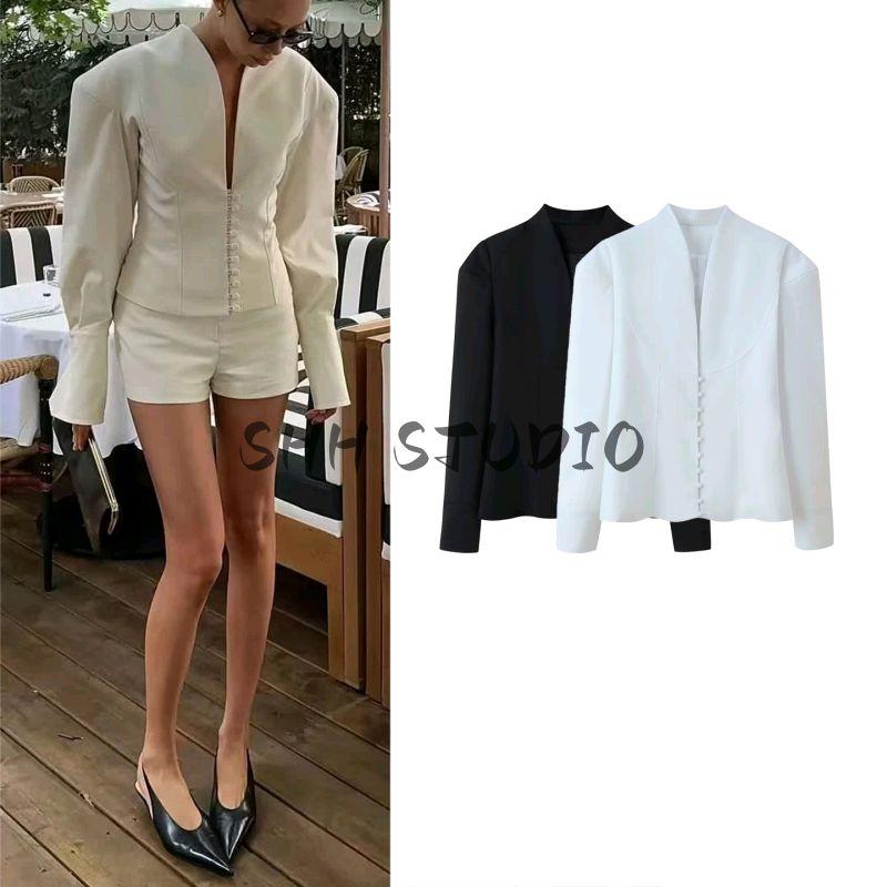 Autumn New Women's Clothing French Royal Style Straight-leg Version Single Row Multi-Buckle Waist-Tight V Neck Long Sleeves Casual Outwear