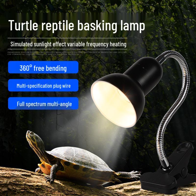 Turtle Basking Lamp with Headlight Cover, Dimming Feature, and Constant Temperature Clip Holder for Reptile and Lizard Heating.