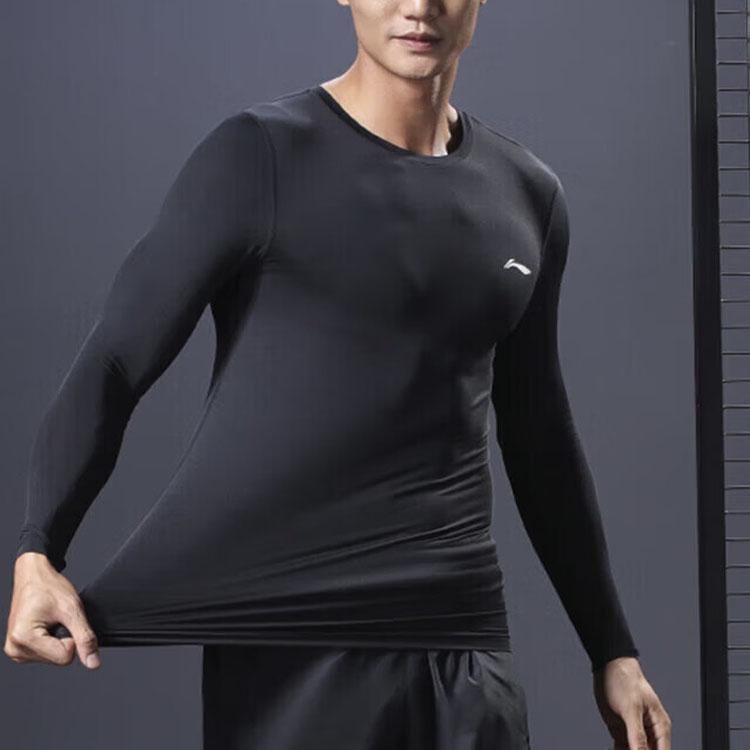 Li Ning Fitness Series T Shirts Men's Black Crew Neck Moderate Straight Fit AUDN125-1