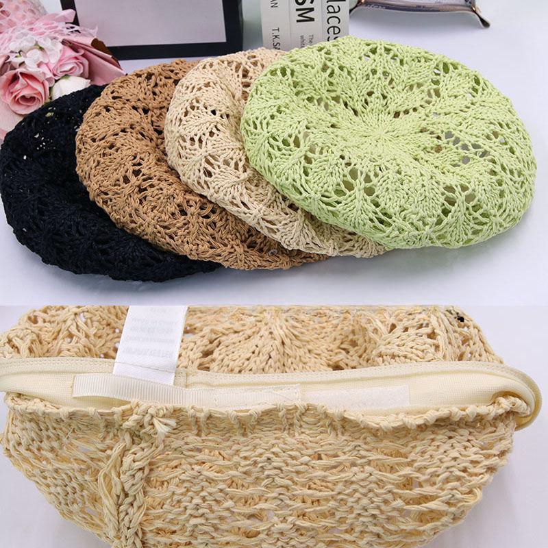 Spring and Summer Hollow Knitted Beret Summer Pumpkin Hat Women's Straw Woven Hat Sweet