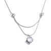 Yhpup Chic Stainless Steel Double-Layer Chain Zirconia Exquisite Pendant Necklace Temperament Fashion Daily Jewelry Waterproof