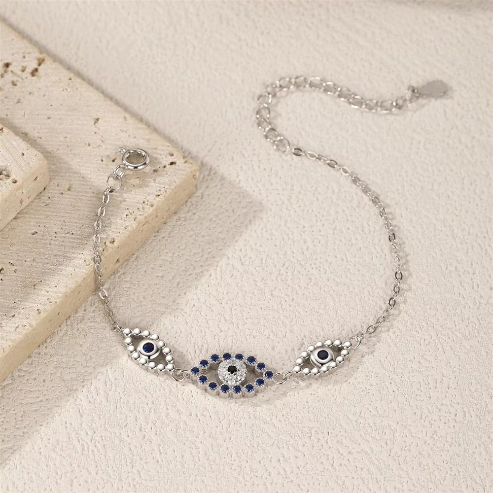 Royal Blue Zircon Bracelet 925 Sterling Silver Exquisite Eyes Charm Bracelet for Women Daily Party Fine Jewelry