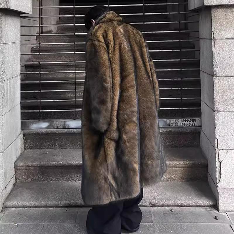 Men's Fur Coat, Wolf Fur, Fox Fur, Lapel Long Overcoat, Winter Windproof and Warm Windbreaker, Large Size