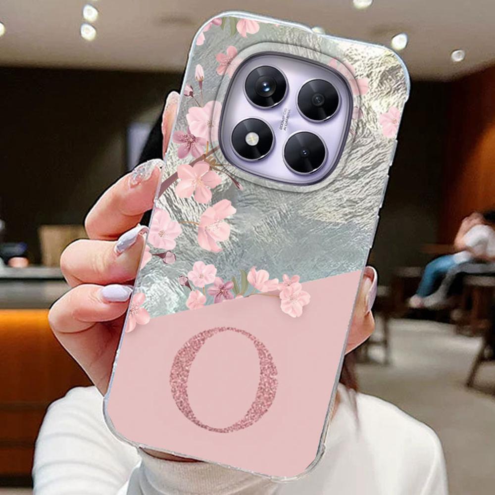 

Парные чехлы для телефонов с буквами AZ для Xiaomi Redmi Note 14 Pro 5G, чехол с розовыми цветами, силиконовый прозрачный чехол, мягкий задний бампер Fundas Redmi Note 14 Pro 4G белый