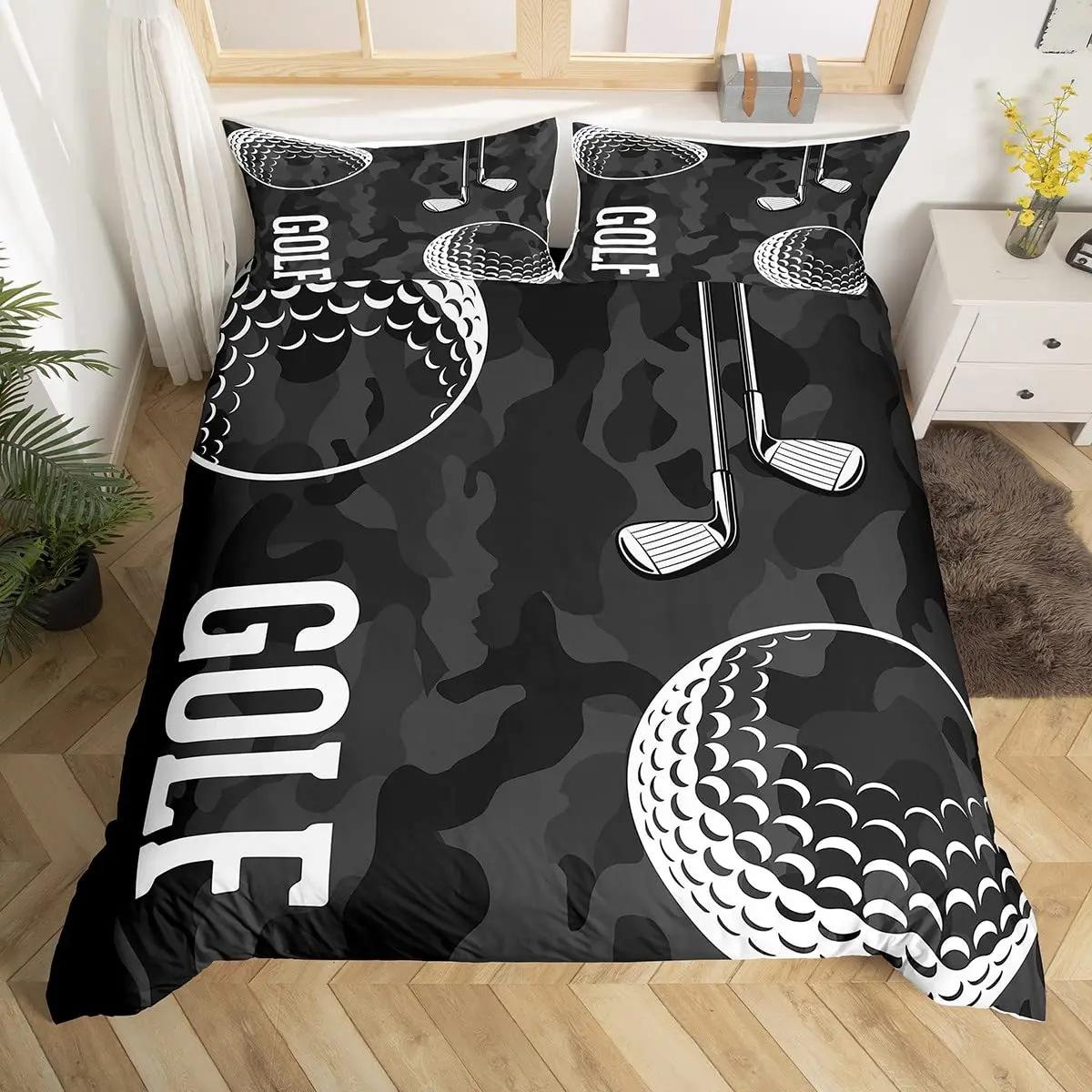 

Golf Print Duvet Set Three-Piece Sports Game Theme Bedding Set EU single 135*200