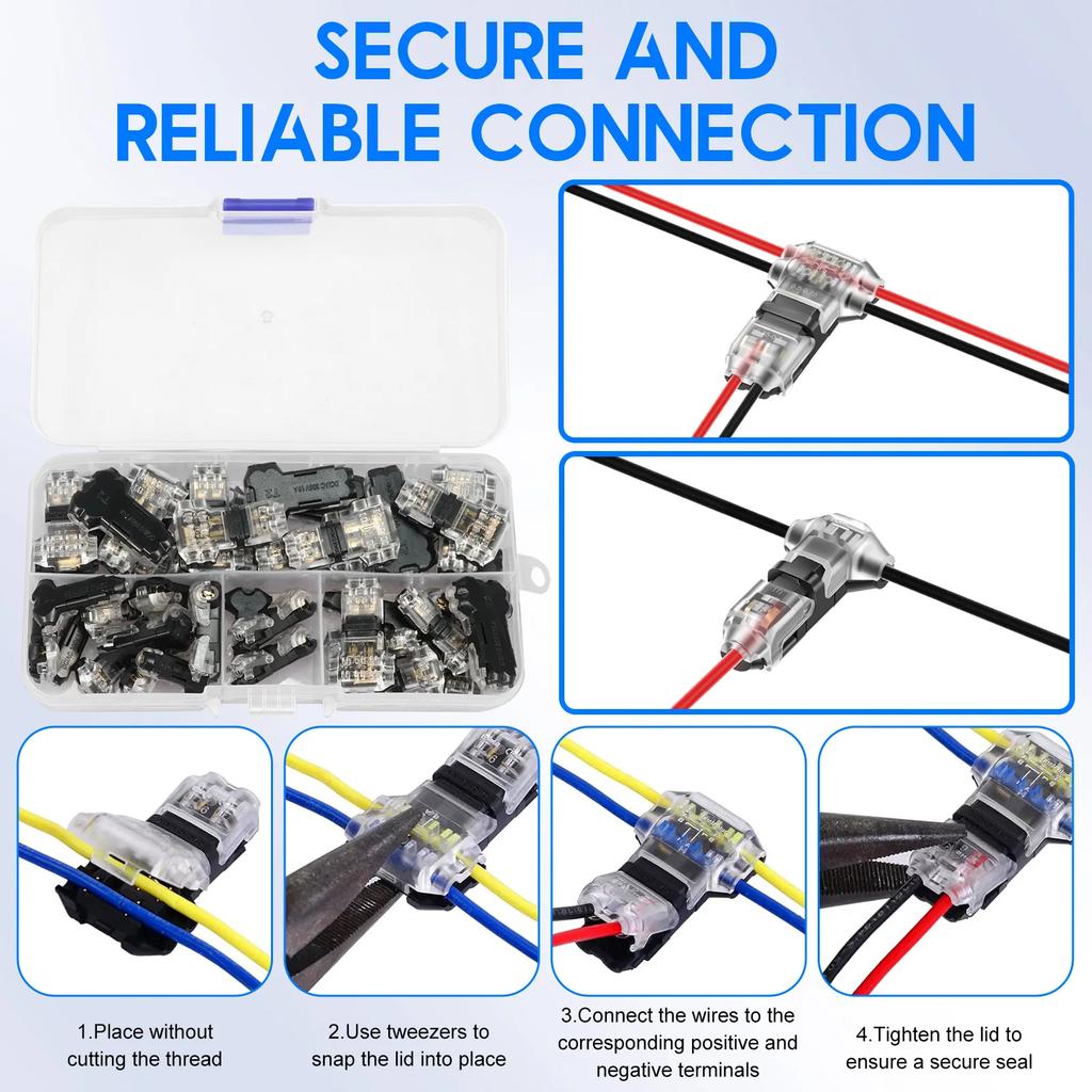 40Pcs T-Tap Wire Connectors Kit 16-20 AWG 3 Way 1 Pin & 2 Pin Electrical Wire Splice Connectors Waterproof Electrical Connector