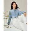INMAN Women's Ruffled Distressed Denim Shirt