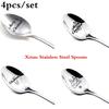 4pcs/set Stainless Steel Soup Spoons Xmas Party Tableware Ornaments Christmas Table Decor