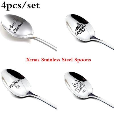 4 stks/set roestvrijstalen soeplepels kerstfeest servies ornamenten kersttafel decor