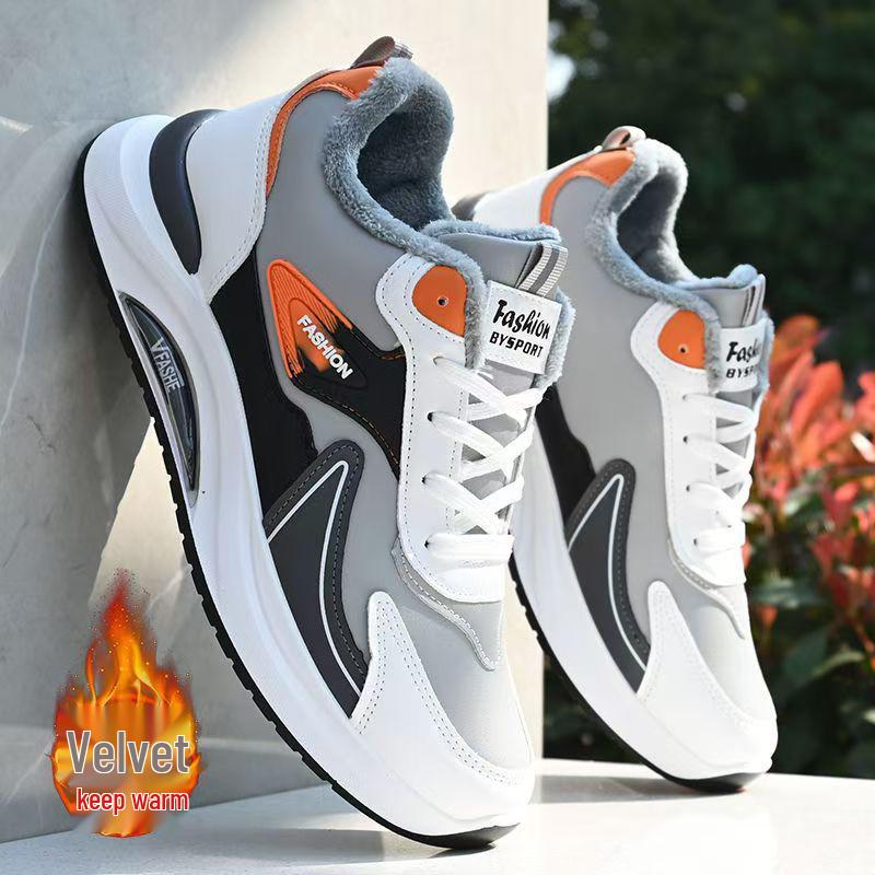 

Мужские водонепроницаемые нескользящие спортивные туфли - подкладка из хлопка и флиса, верх из толстой кожи, теплая зимняя повседневная модная обувь. 42