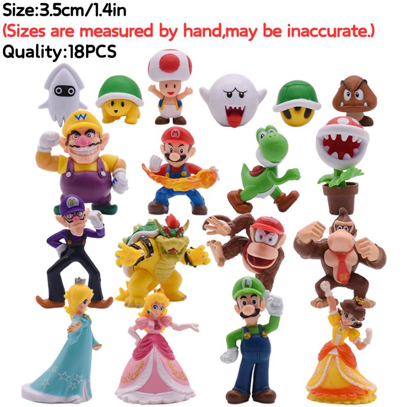 3-48Pcs/Set Mario Bros Princess Peach Bowser Goomba Figures Toys Cute Anime Donkey Kong Yodhi Boo Toad Model Doll Birthday Gifts