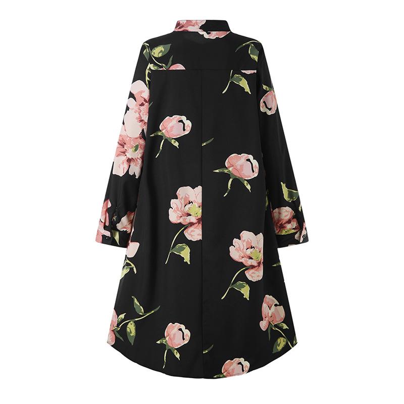 2024 Women's Floral Print Asymmetrical Round Neck Shirt Dress