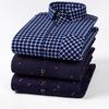 Thickened Long Sleeve Men's Shirt Winter Warm Elastic Fleece Lined One Piece Velvet Plaid Dad Clothes Middle Age Shirt