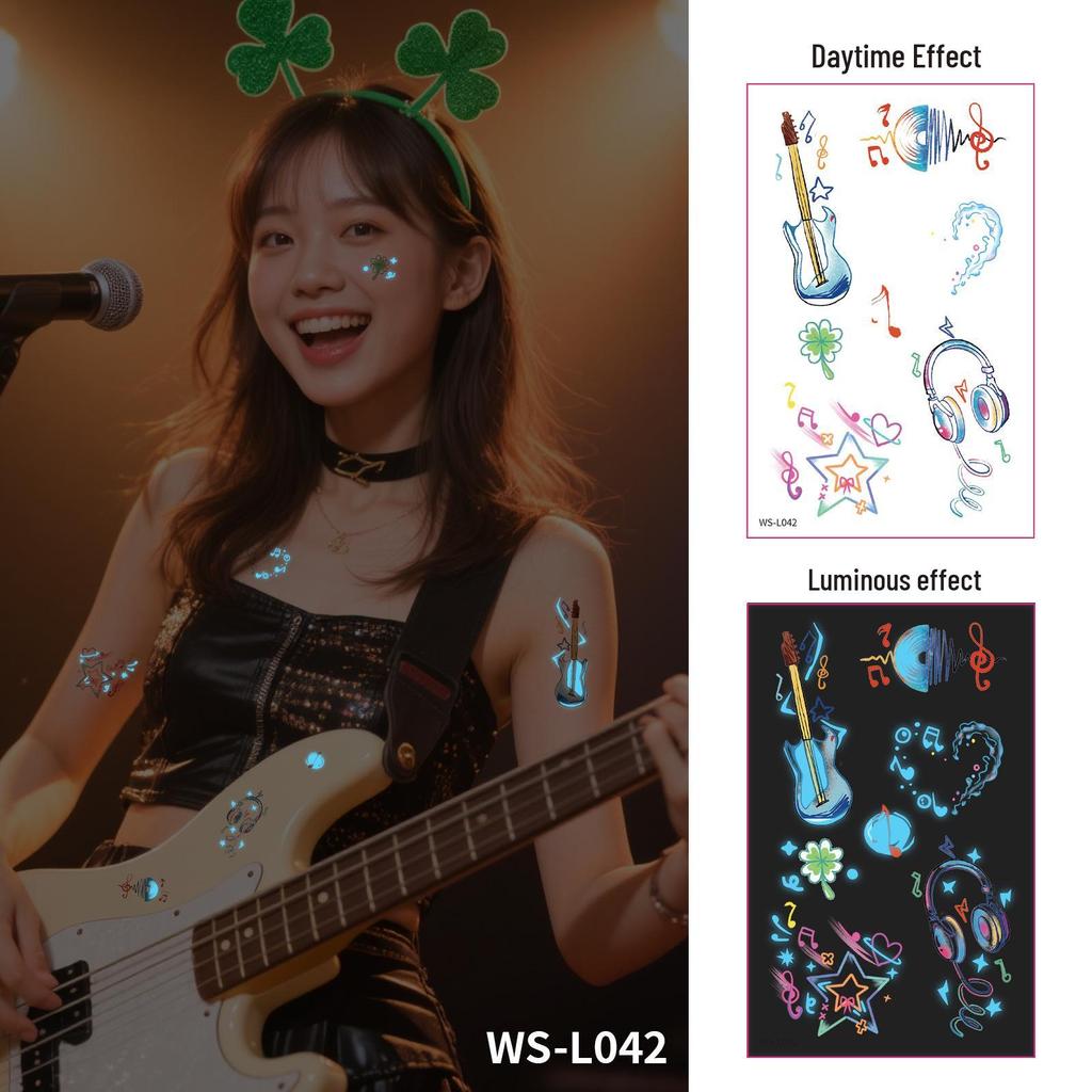 Blue Luminous Waterproof Tattoo Stickers for Carnival & Music Festivals - Sweatproof & Durable