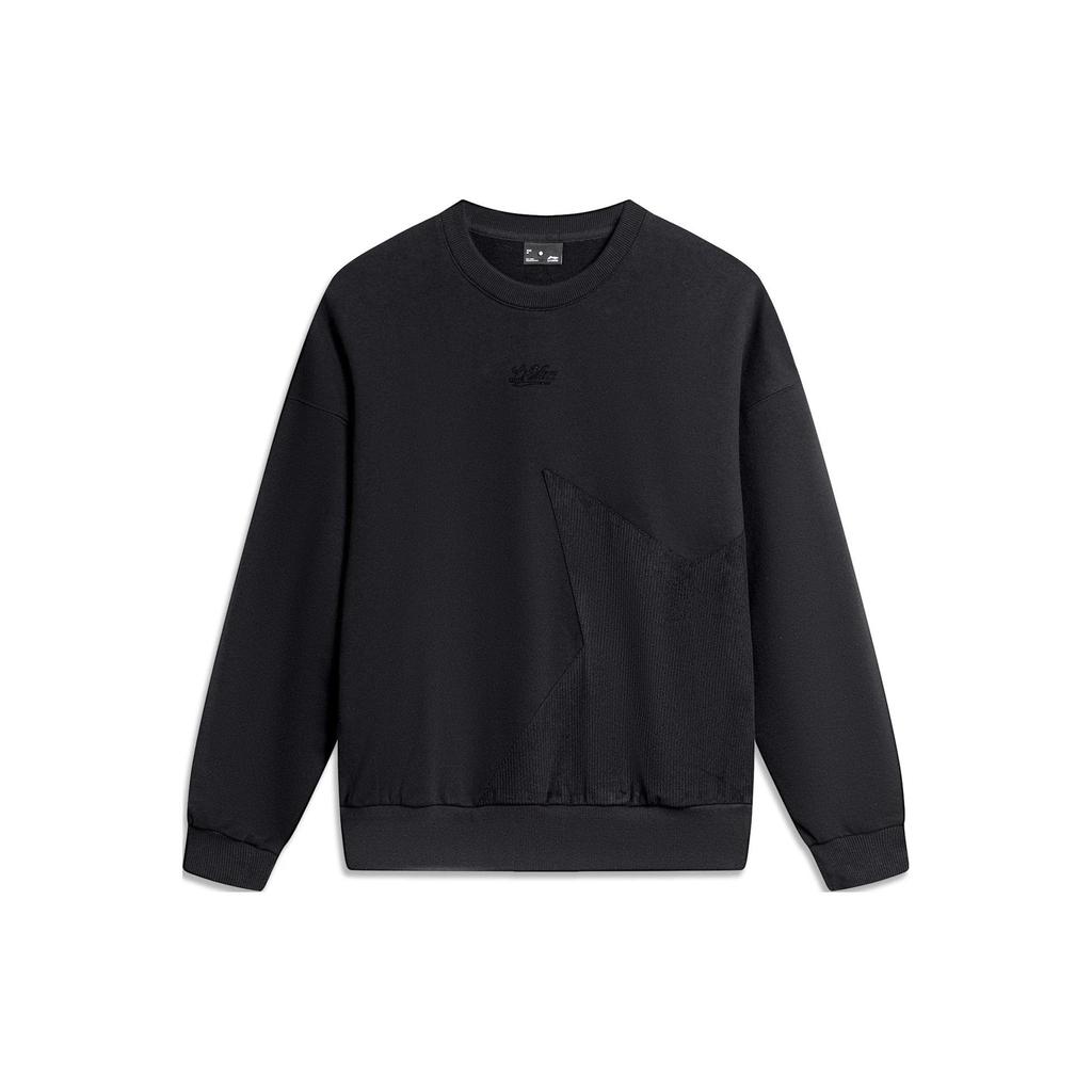 Li Ning Sports Lifestyle Series Solid Color Loose Pullover Sweatshirt Women Sweatshirt Black AWDTC92-4