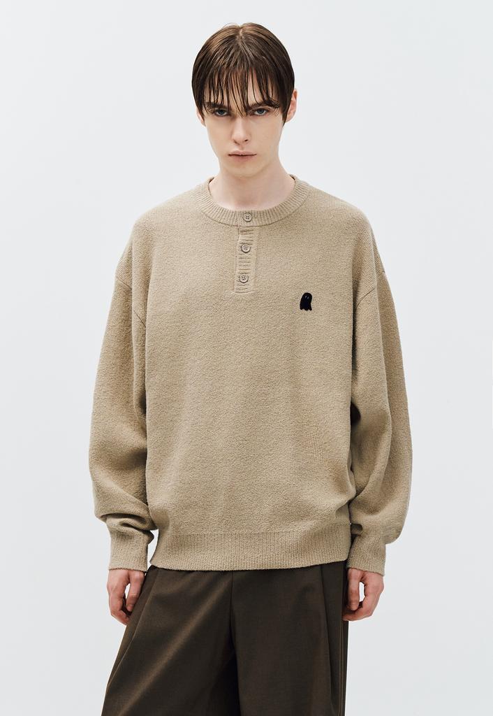 ZIOSONGZIO Semblance Boucle Henley Neck Knit Ash Green Zh5Kt828Ag
