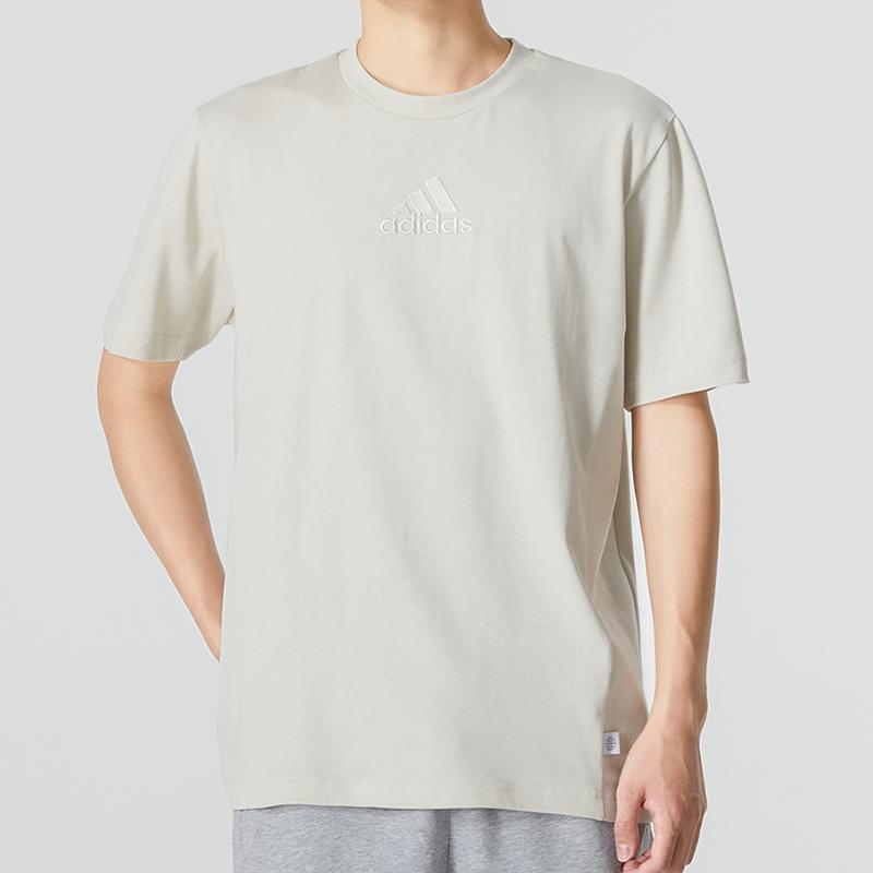 Adidas Solid Color Logo Sport Casual Crewneck T-Shirt Men Tops White HU1511