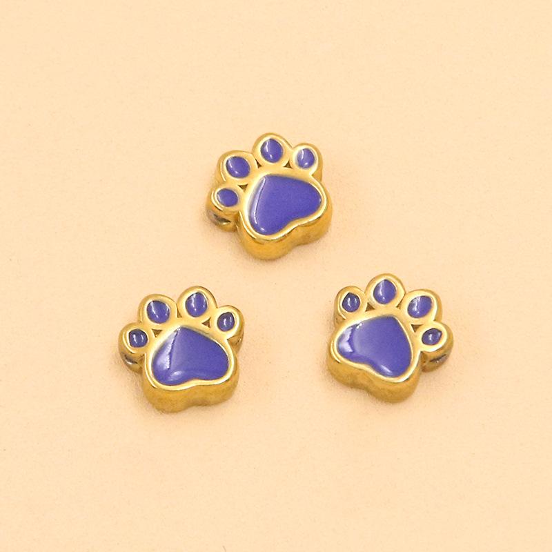 6 Colors Double-Sided Dog Paw Charms: 7x7mm Gold Enamel Stainless Steel Beads for DIY Jewelry