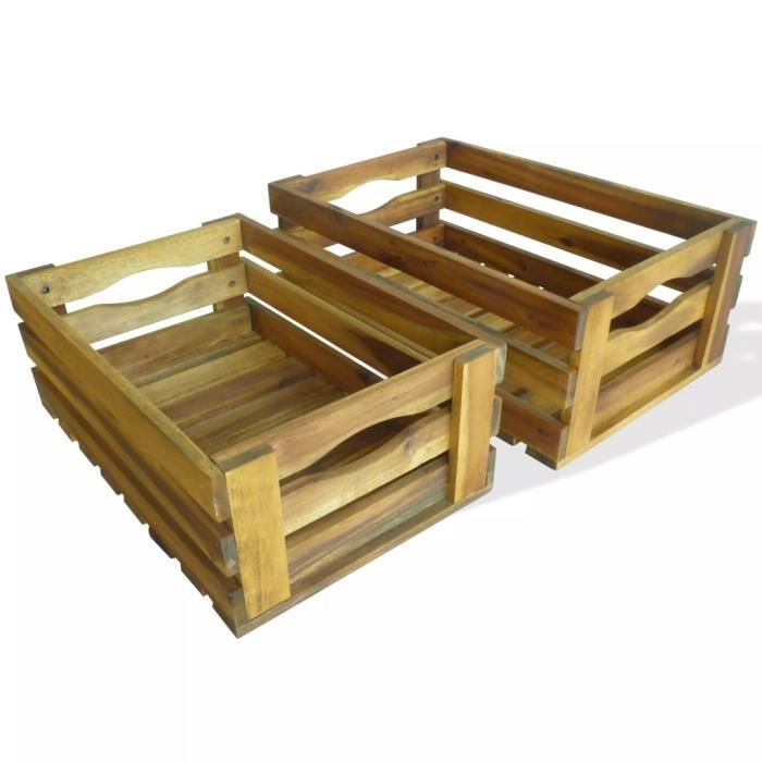 Caisse à pommes - vidaXL - 2 pcs - Bois d'acacia massif - Finition à l'huile légère - Empilable