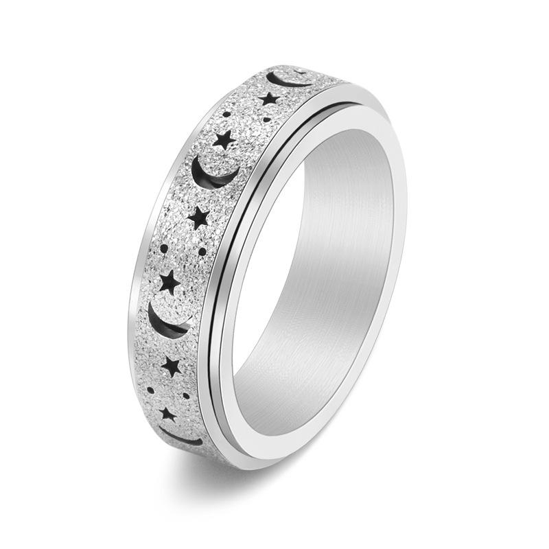 Rotatable Stainless Steel Star Moon Stress Relief Ring for Women Size 10
