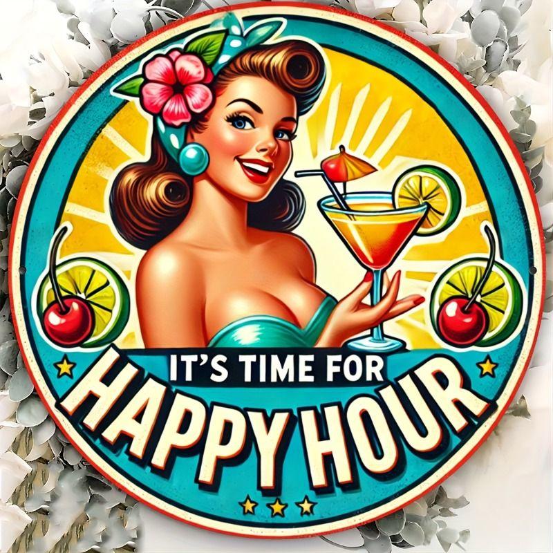 Retro Girl Tin Metal Logo Round Painting for Bar Restaurant