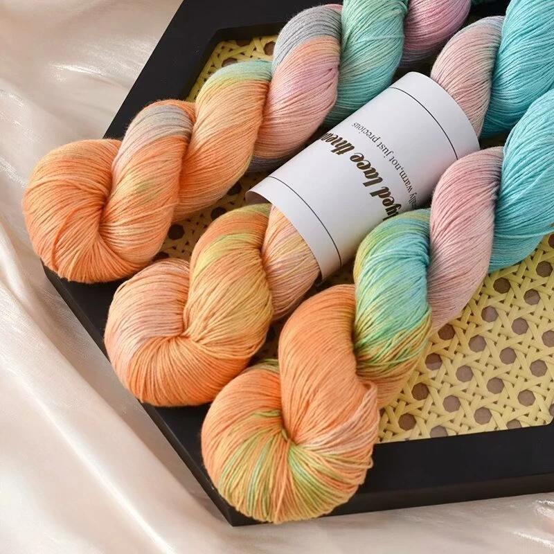 

100g/Roll Hand-Dyed Silk Lace Yarn Thin Soft Warm Gradient Color Crochet & Knitting Thread Yarn for DIY Scarves Sweaters