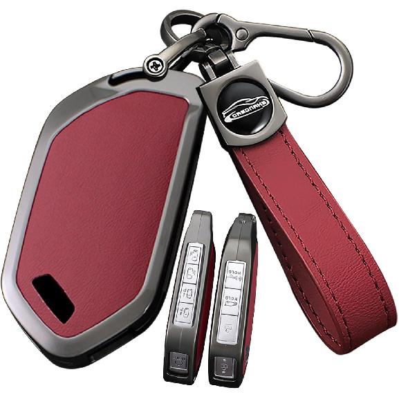 

SANRILY Металевий та Шкіряний Чохол-Ключниця для 5/6/7/8 Кнопок Smart Key Сумісний з Kia Seltos 2024 Telluride EV9 Picanto Sorento All New K5 2023 Keyless червоний