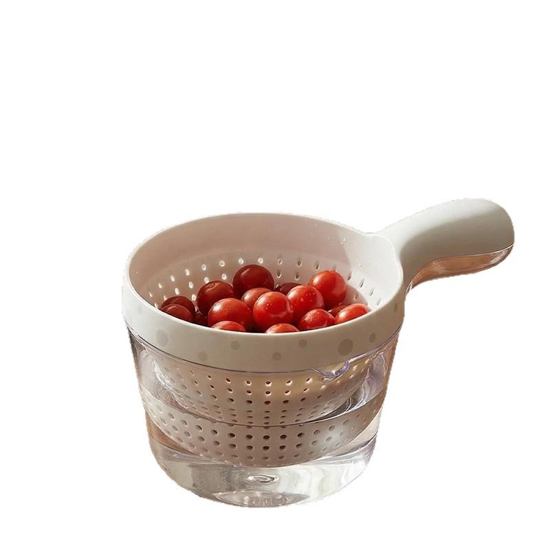 Double-Layer Fruit Washing Basket with Handle, Cute Blueberry Strainer Plate, Small Size