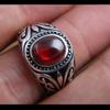 Retro Resin Red Gem Mongolian Flower Pattern Ring For Men Zinc Alloy Color Punk Gothic Adjustable Ring Unisex Zircon Accessories