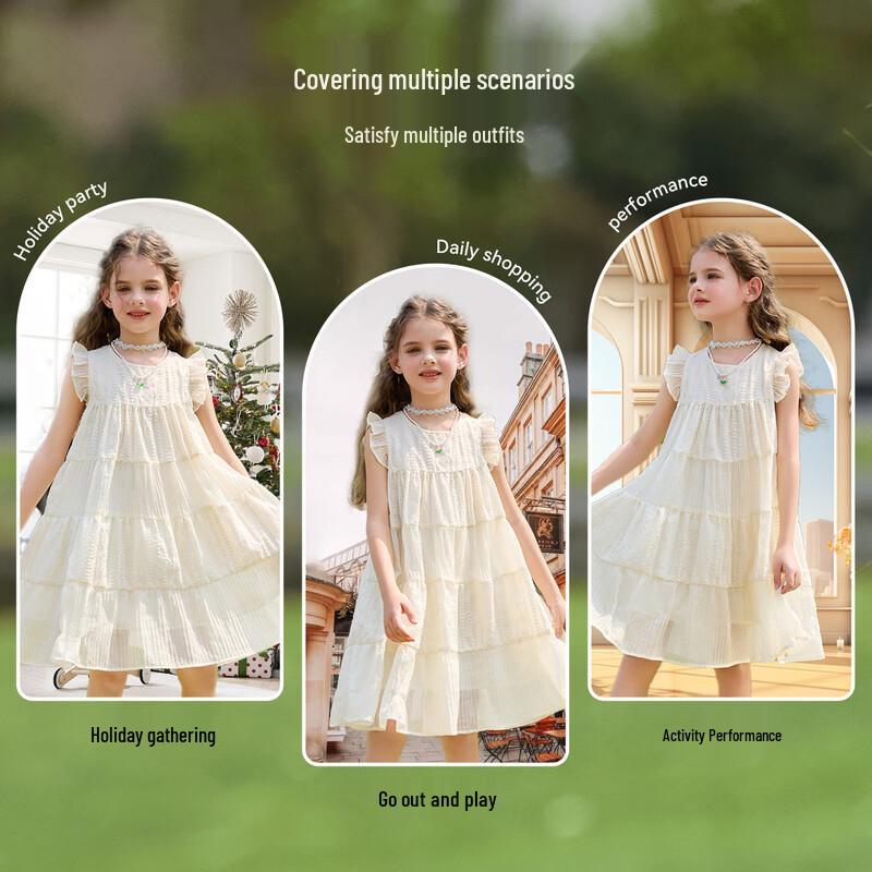 ASK JUNIOR Girls' Summer Puff Sleeve Princess Dress