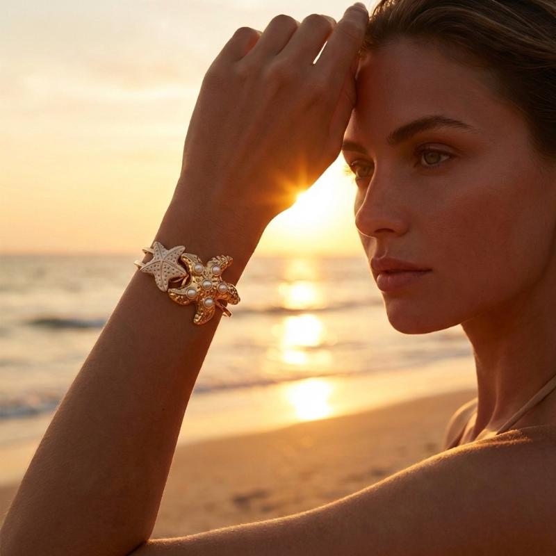 Boho Emaille Seestern Muschel Armreifen Armbänder Für Frauen Großer Seestern Offene Armbänder Sommer Strandurlaub Schmuck Geschenk