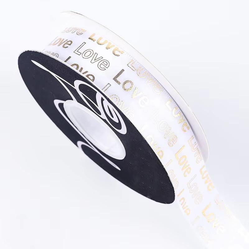 Valentine s Day 2.5cm Gold Stamping English Love Ribbon Bouquet Flower Packaging Gift Ribbon