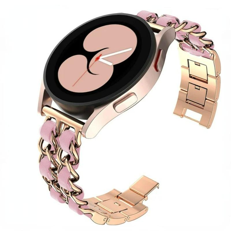 22mm 20mm Leather+Metal Strap for Samsung Galaxy Watch 7 6 5 4 40mm 44mm Replaceable Bracelet for Huawei Watch GT6/5/4 46mm Band
