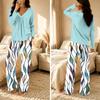 Women's V-Neck Loose Fit Printed Pajama Set with Pants Casual Sleepwear