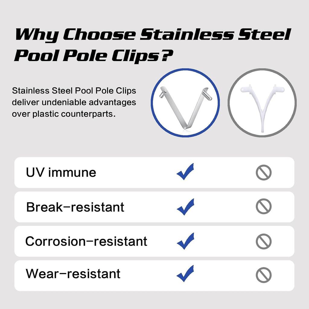 5Pcs Pool Pole Clips - 304 Stainless Steel Double Locking Clips