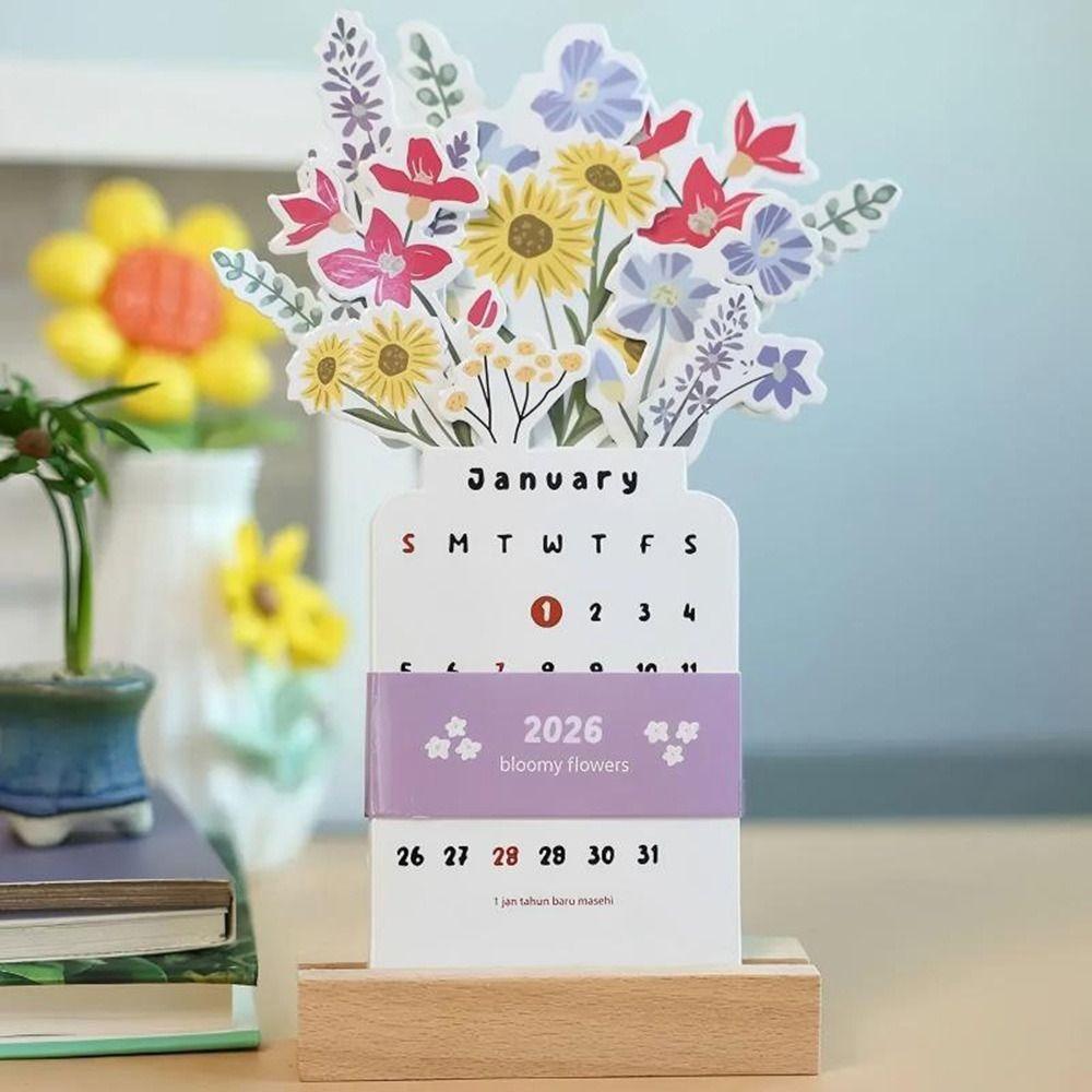 Vase Shaped Bloomy Flowers Desk Calendar Detachable Base Monthly Planner for Table Desk Decor